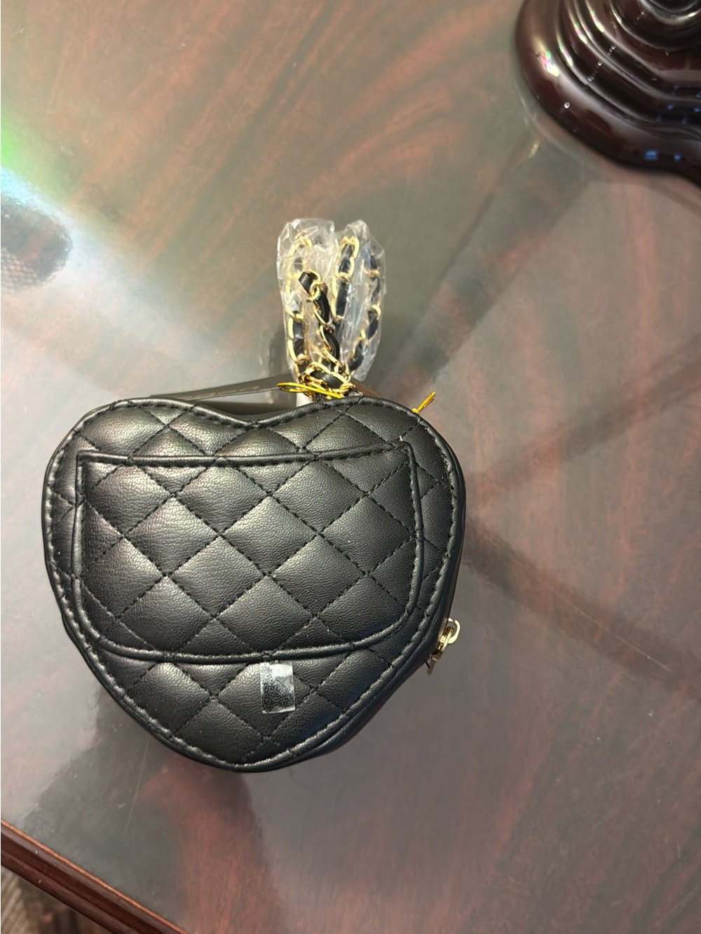 Quilted Black Heart Crossbody Bag with Gold Chain